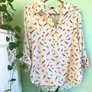 Ann Taylor cute Blouse with Birds - small
